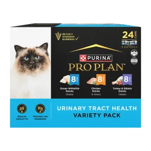 Pro Plan Urinary Tract Health Chicken, Ocean Whitefish, Turkey & Giblets Wet Cat Food Variety Pack 24 Count