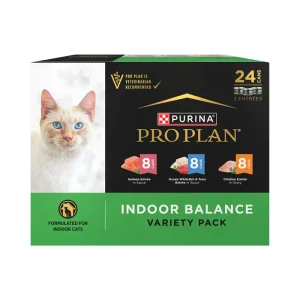 Pro Plan Indoor Balance Chicken, Salmon and Ocean Whitefish & Tuna Entrées Wet Cat Food Variety Pack 24 Count
