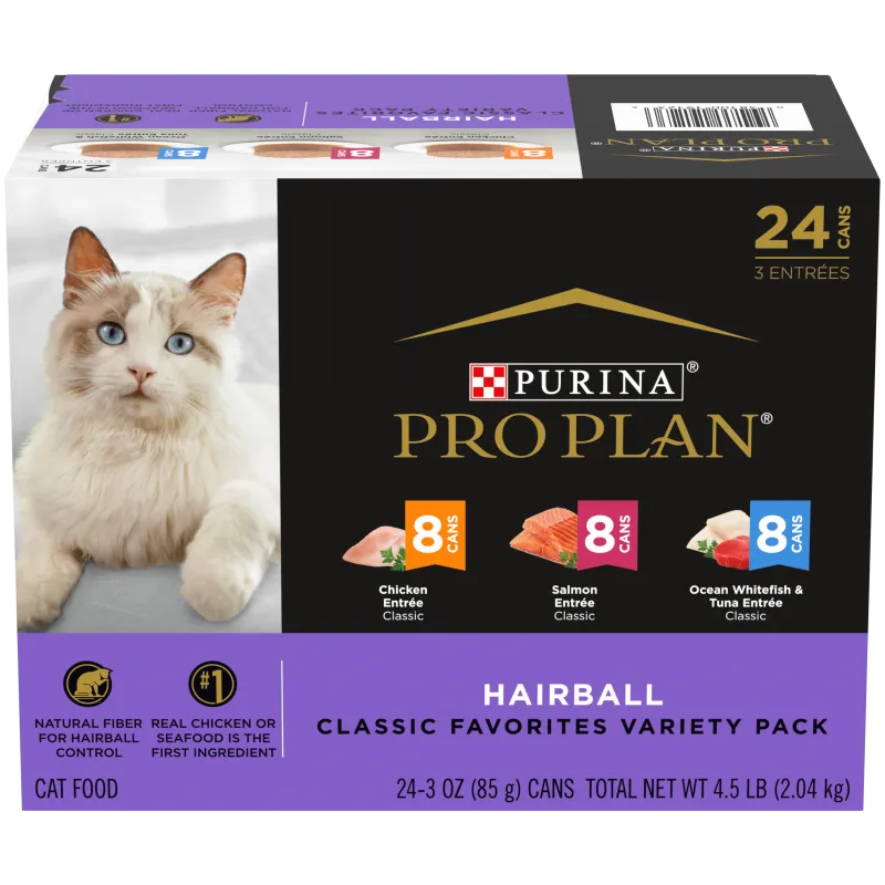 Pro Plan Hairball Chicken Entrée, Salmon Entrée, Ocean Whitefish & Tuna Entrée Classic Variety Pack